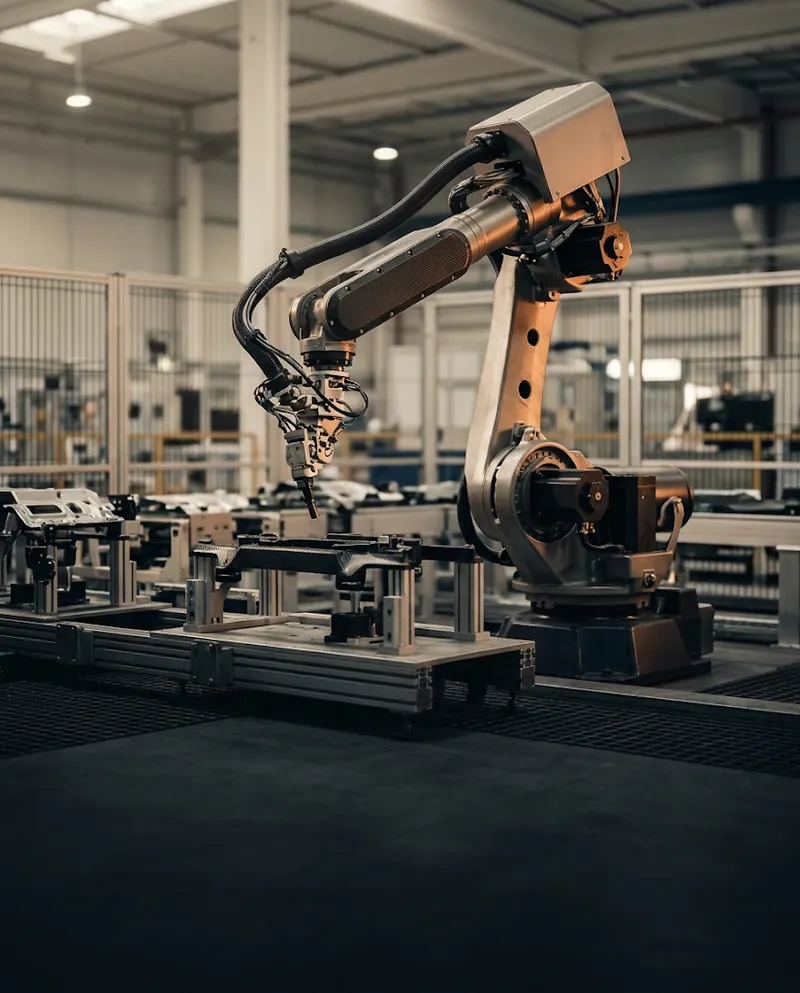 Industrial robotic arm on an automated production line