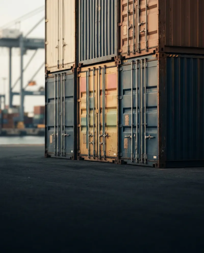 Stacked shipping containers at a port