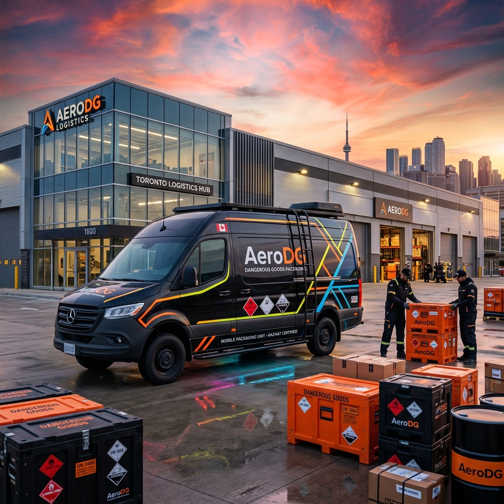 AÉRO-DG Solutions on-site mobile dangerous goods packaging van parked in Toronto